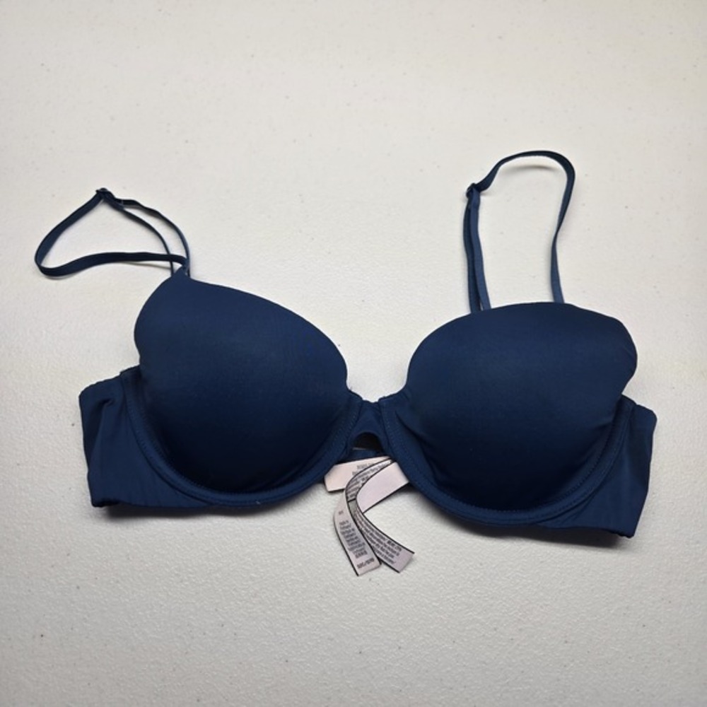 Victoria's Secret Women Bra 32C Navy Blue Demi T Shirt Underwired Convertible